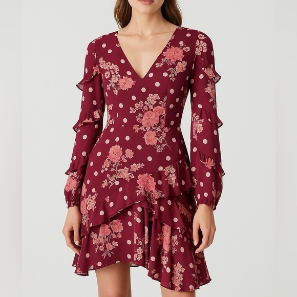 La Maison Talulah So Lovely Ruffle Mini Dress Rose Pink Polka Dot Floral XS NWT - Picture 9 of 9